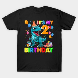 It'S My 2Nd Birthday Dinosaur Happy 2 Year Old Boys T-Rex T-Shirt